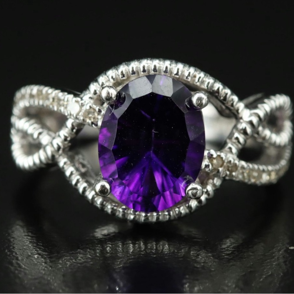 10K Amethyst and Diamond Ring